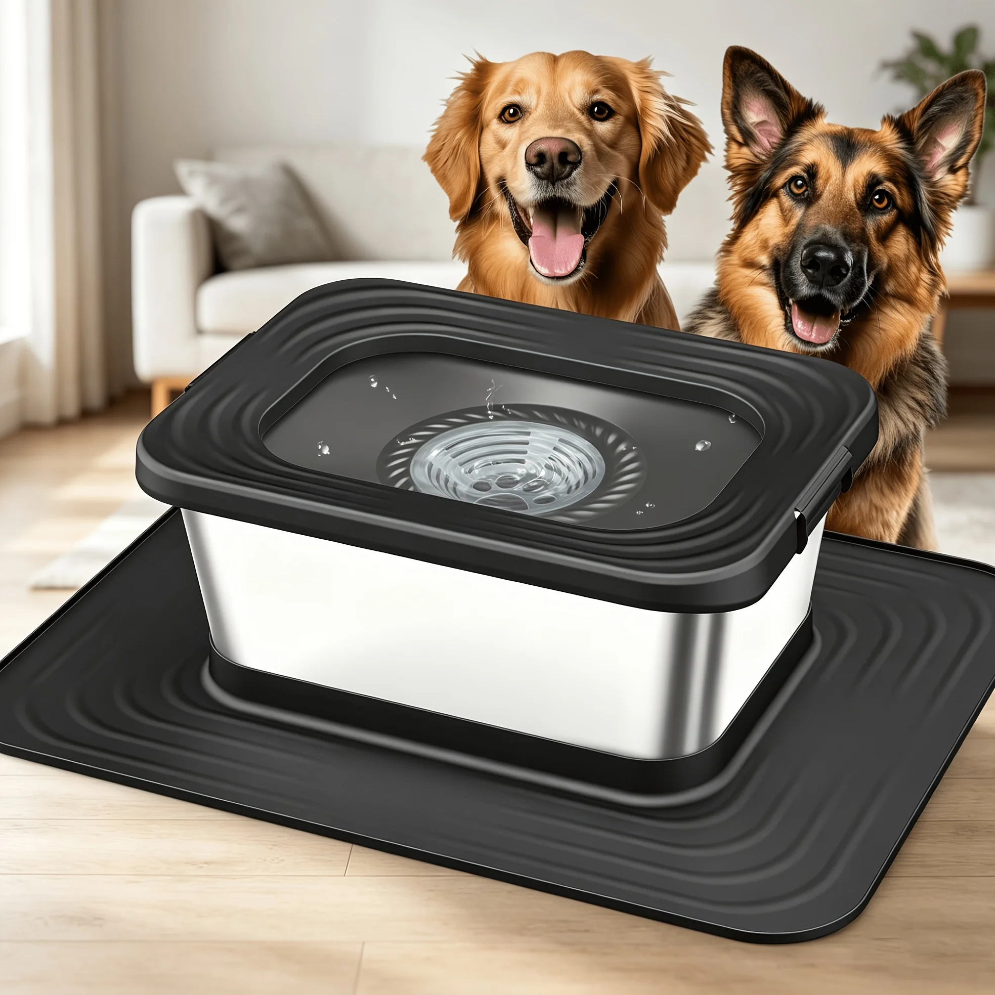 

2.64gal Stainless Steel Dog Water Bowl, No Spill Anti-Splash Dog Bowls with XXL Mat, Spill-Proof Slow Feeder for Messy Drinkers,