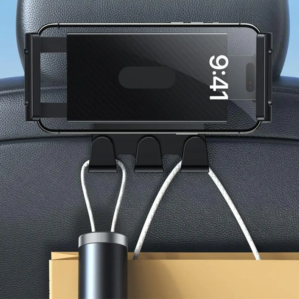 

Для Tesla Y 2026 держатель телефона на заднем сиденье с 3 крючками 360 ° Поворотная подставка для автоматического подголовника, кронштейн для планшетного ПК IPad C9H6