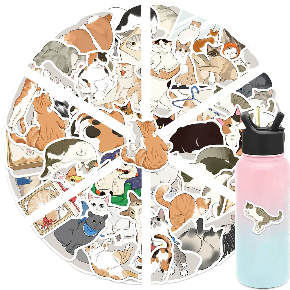 10/30/50pcs 귀여운 고양이 일상 생활 만화 스티커 귀여운 동물 그래피티 데칼 DIY 여행가방 노트북 재미있는 스티커 선물용