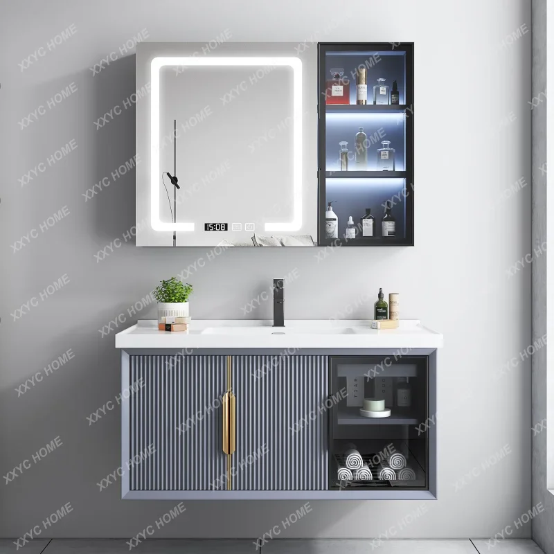 Bathroom Cabinet Mirror Cabinet Combination Ceramic Whole Washbin Modern Light Luxury Wash Basin Wash Basin Cabinet