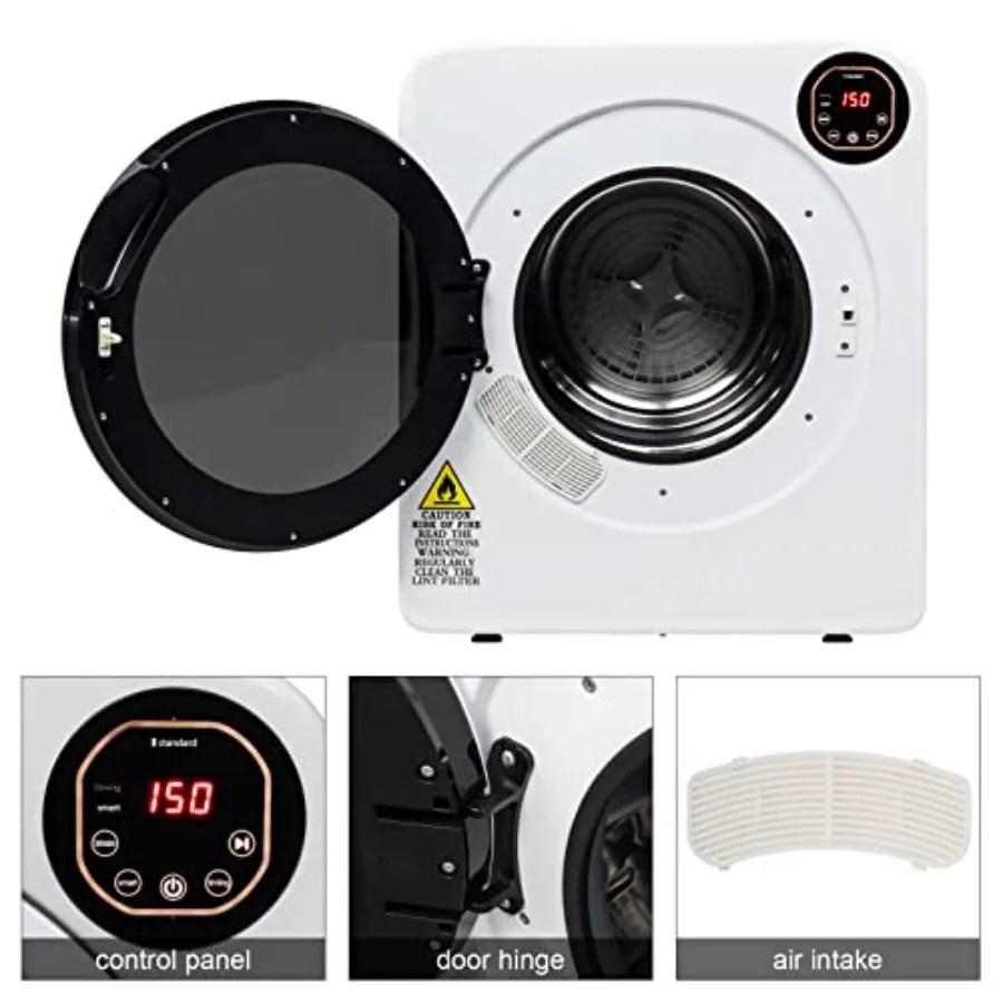 Portable Laundry Dryer 3.22 cu ft Compact Front Load Stainless Steel Clothes Dryer with Exhaust Pipe LCD Control Panel a