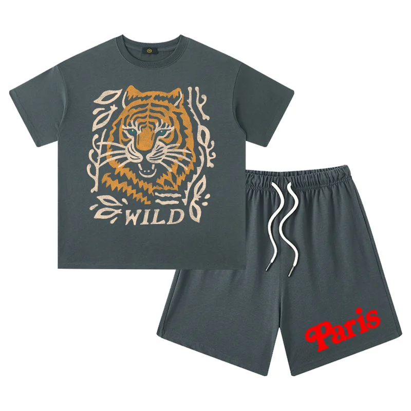 Boys Short sleeve Sets Summer Designer Children Clothes Tiger Tees Cotton shorts Suit Kids T-shirt Casual Wear Festival Gifts