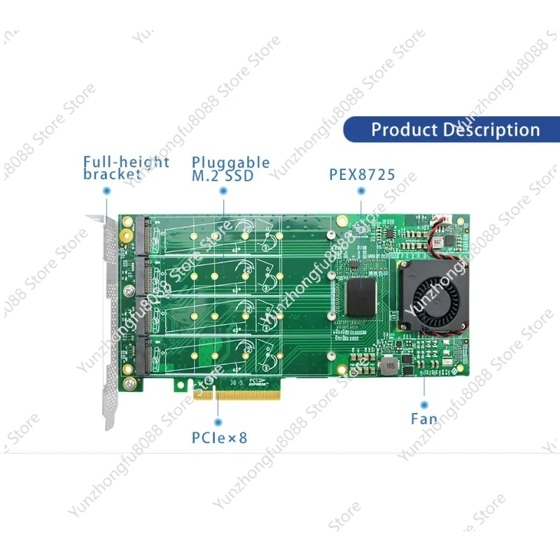 محول 4 M.2 NVMe SSD PCIe X8 مع PLX PEX8724 PCI Express 3.0 X8 يتحول إلى 4 منافذ بطاقة محول M.2 --- STC PE382-4I