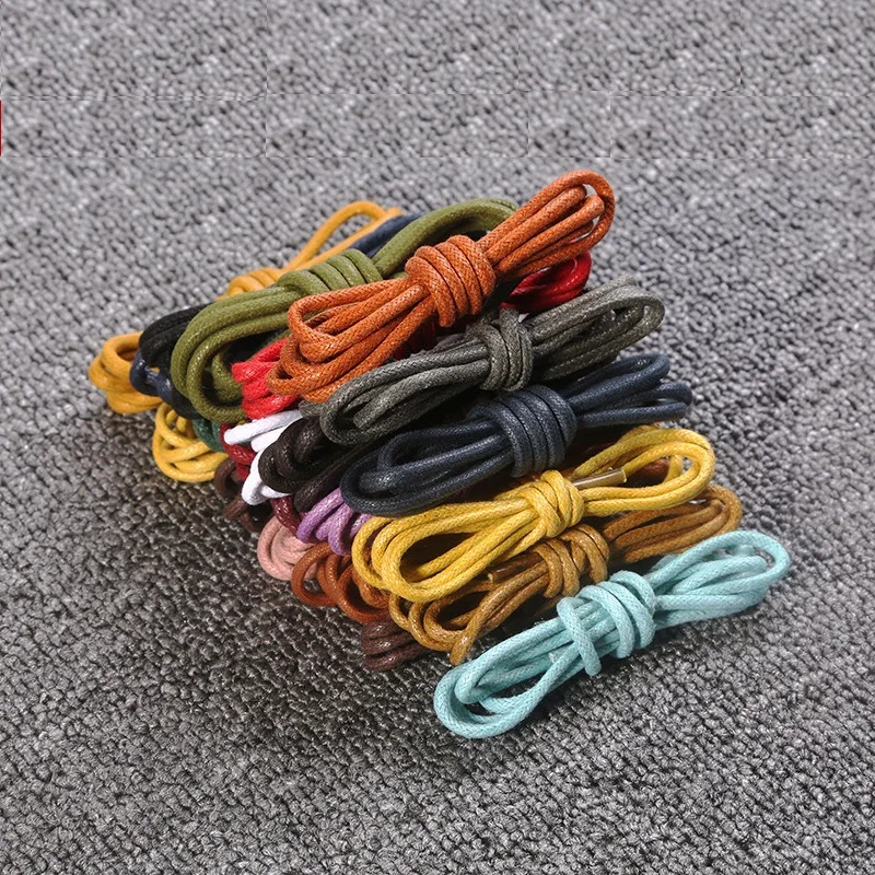 1Pair Cotton Waxed Leather Shoe Round Waxing Shoelaces Durable Polyester Shoelaces Boots Lace Waterproof Leather Shoelace18Color