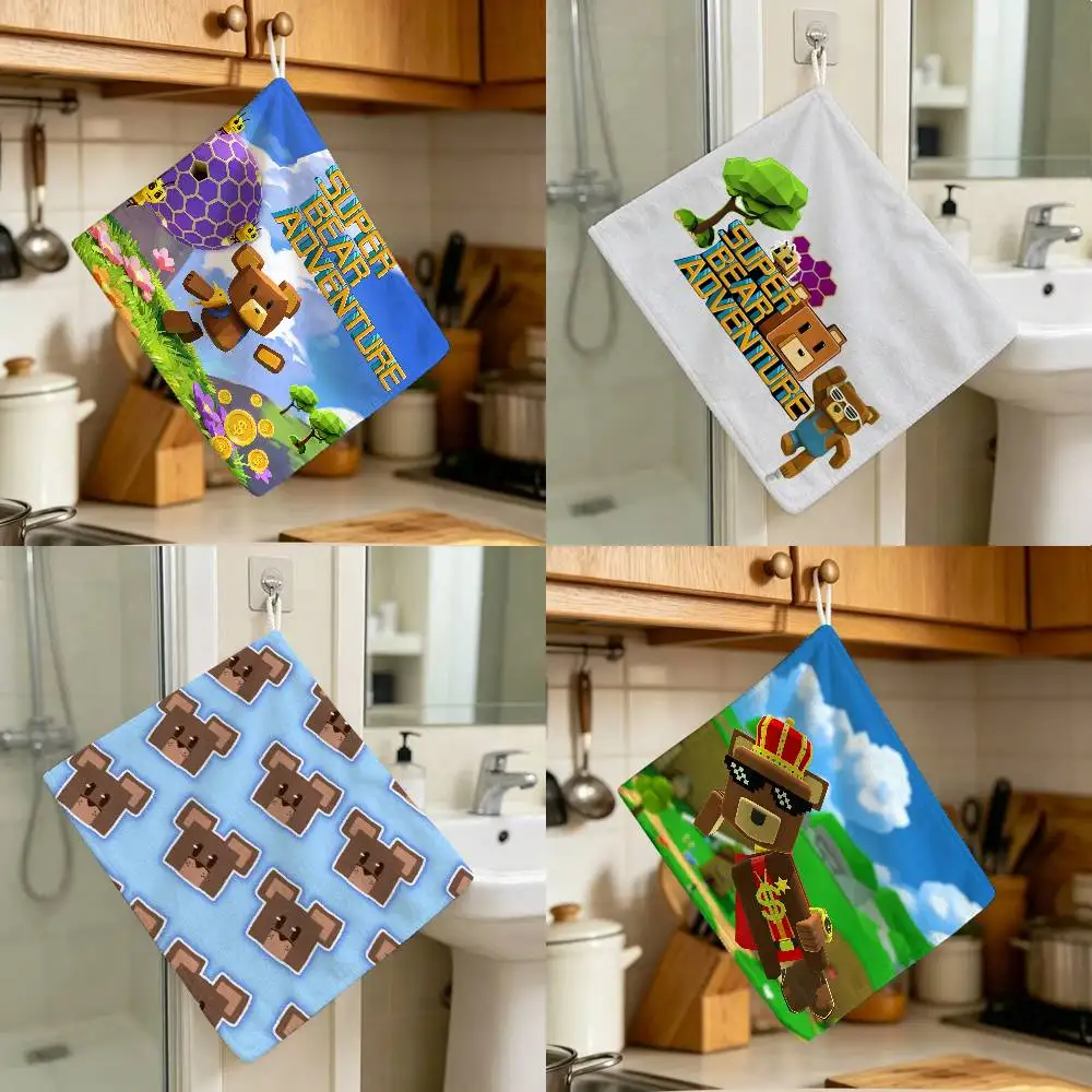 Super Bear Adventure KidsGame Hanging Style Hand Wiping Towel Polyester Cotton Anti-fade For Indoor Kitchen Living Room