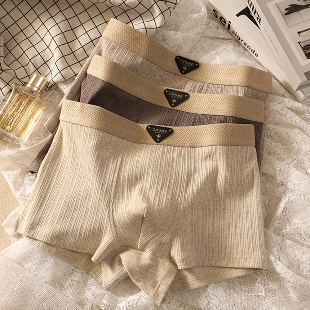 

Мужские хлопковые трусы из трех предметов, однотонное нижнее белье в полоску, мужские трусы-боксеры, эластичное нижнее белье для мужчин