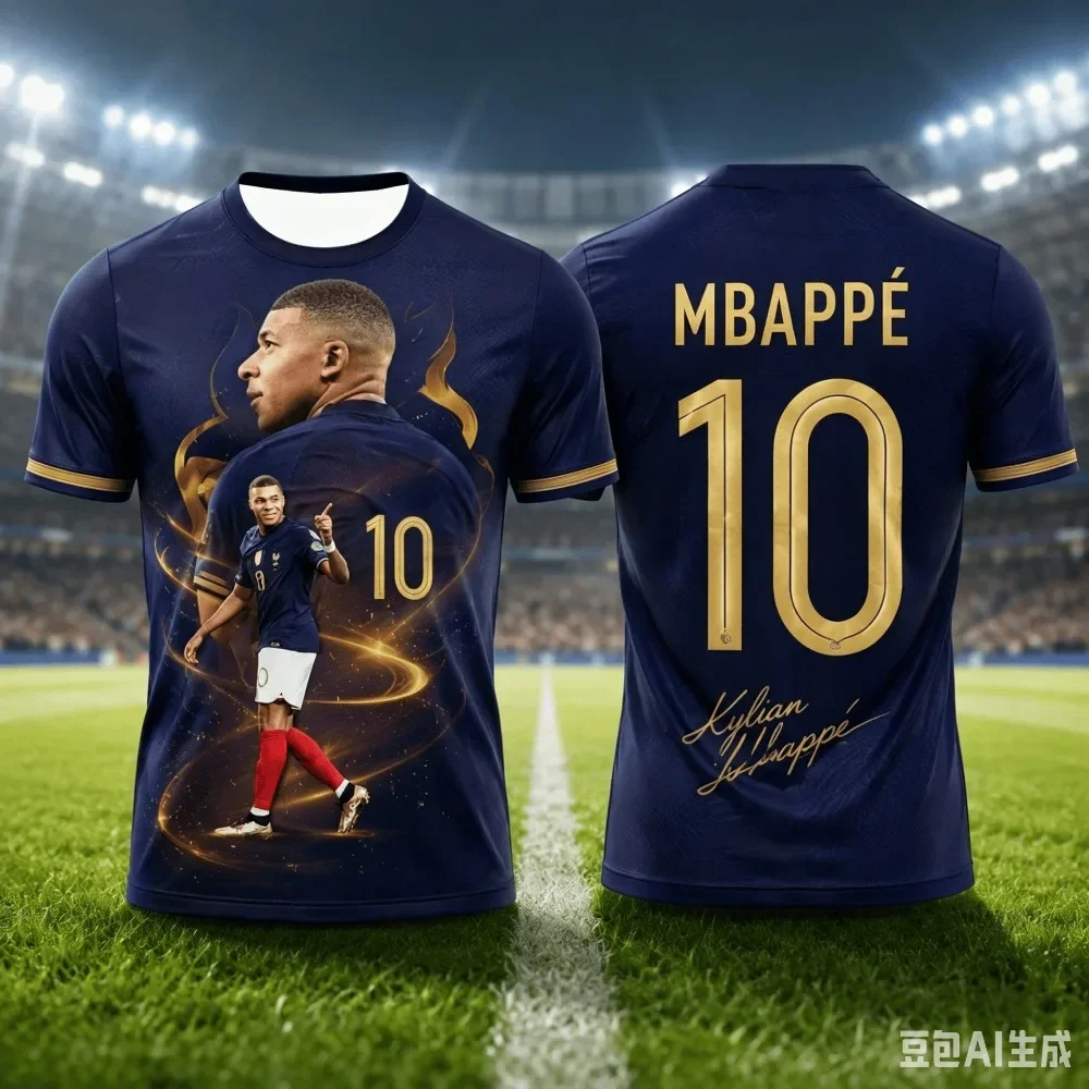 Nueva Camiseta de Fútbol Familiar con Estampado 3D Conmemorativo de Mbappé, Holgada y Cómoda, Ideal para Uso Diario