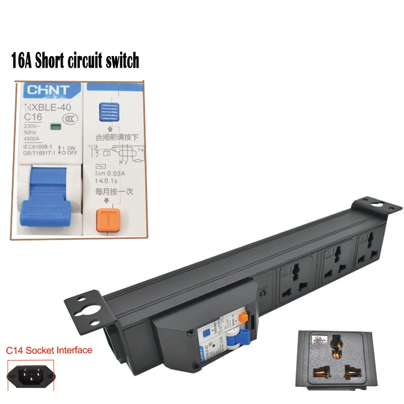 

PDU power strip 10A universal electrical sockets 16A Short circuit switch 1-7AC with LED pilot lamp No extension cable
