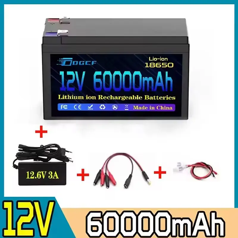 100Ah 12V ? Batterij 18650 Oplaadbare LiFePO4-lithiumbatterij Ingebouwde 5V 2.1A USB Power Display Port-oplader + 12,6V 3A oplader