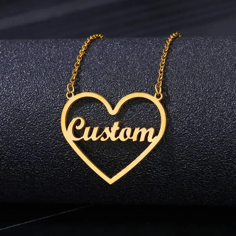 

Romantic Heart Name Necklaces For Women Girl Custom Nickname Pendant Necklace Personalized Nameplate New Wedding Jewelry Gifts