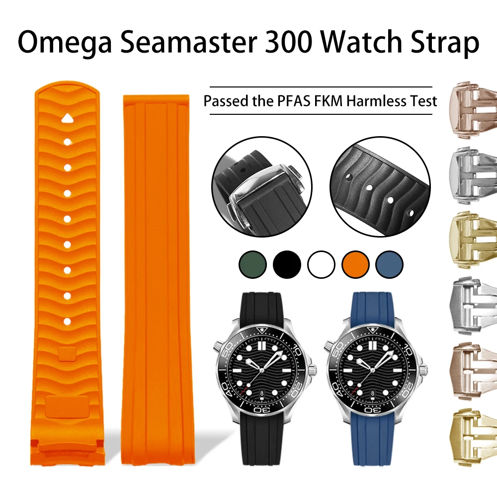 20mm Omega Seamaster 300 Strap Rubber FKM Fluoroelastomer Watchband Multi Colors Durable Sweat Corrosion Resistant Multi Colors