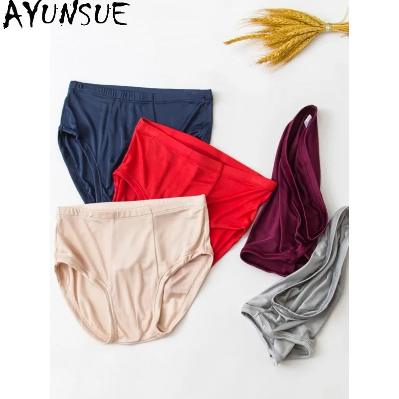 AYUNSUE Mens Mid Rise Silk Briefs Knitted Mulberry Silk Sexy Ultra Thin Underwear for Man Clothes Summer Underpants Male Panties