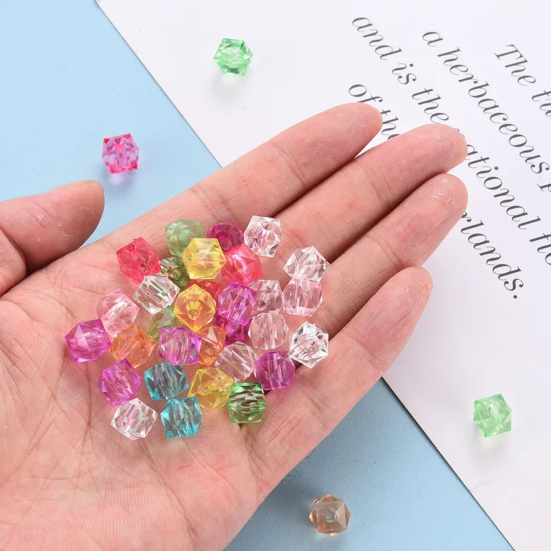 500g 10mm Transparent Acrylic Beads Mixed Color Faceted Cube Loose Spacer Beads for Jewelry Making DIY Handmade Bag Wholesale