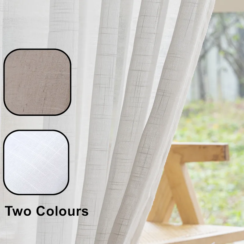 

2 Colours Cream White Linen Solid Home Sheer Window Curtains for Living Room Tulle Flax Kitchen Hidden Back Tabs Drapes Bedroom