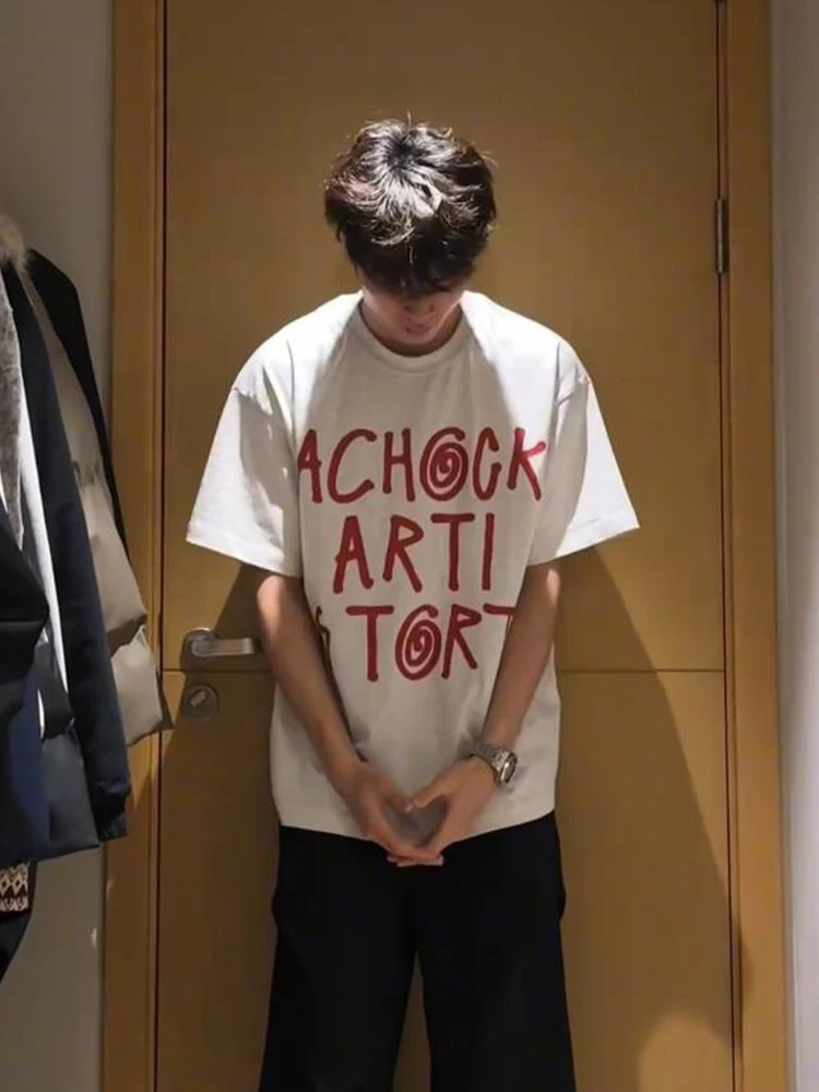 

American High Street Men's ort Sve T-irt Pure Cotton Heavyweight Hard And Stiff Summer Trendy Brand Youth ular Stre...