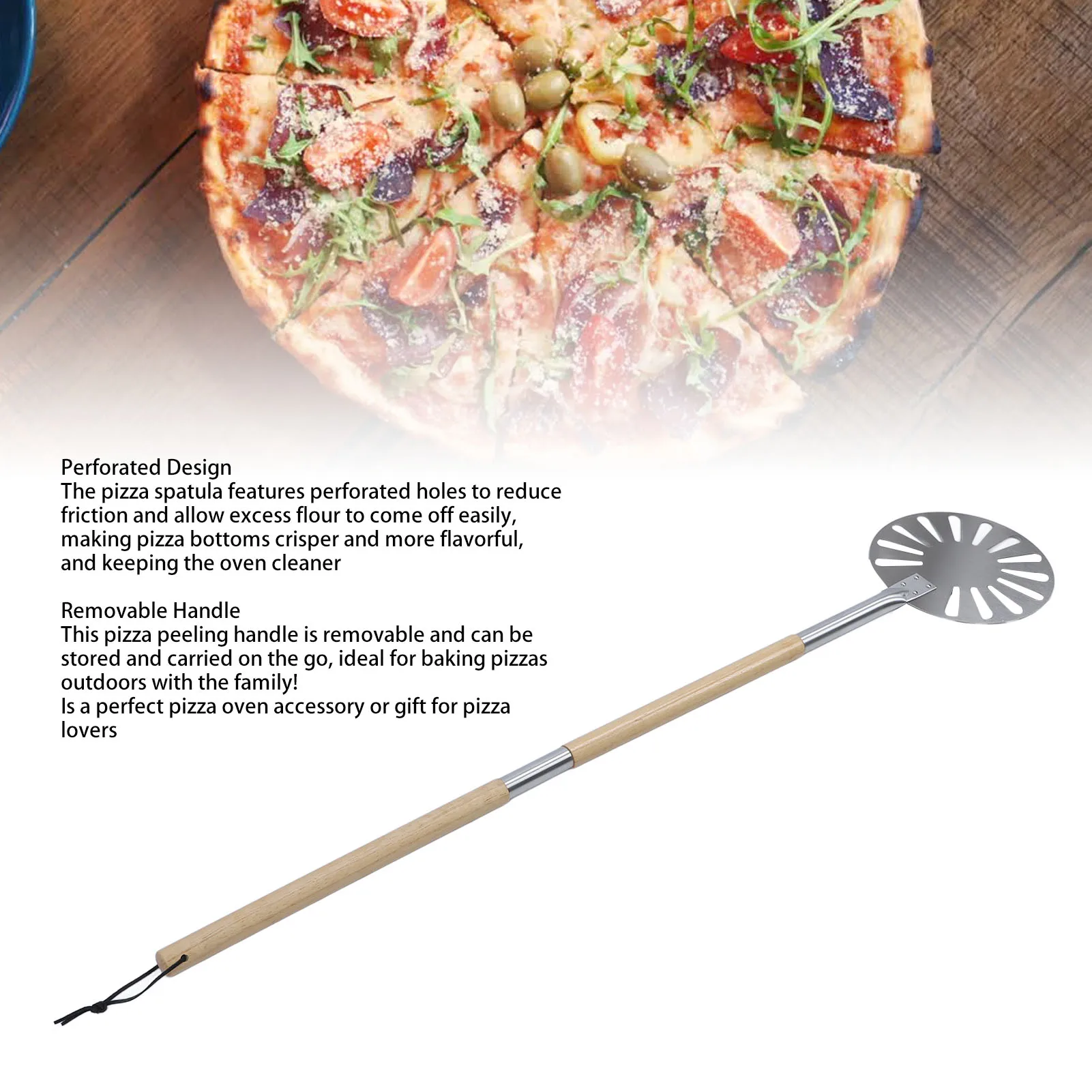 9 Inch Stainless Steel Pizza Turning Peel with Detachable Long Handle Perforated Lightweight for Easy Flipping and Cleaning