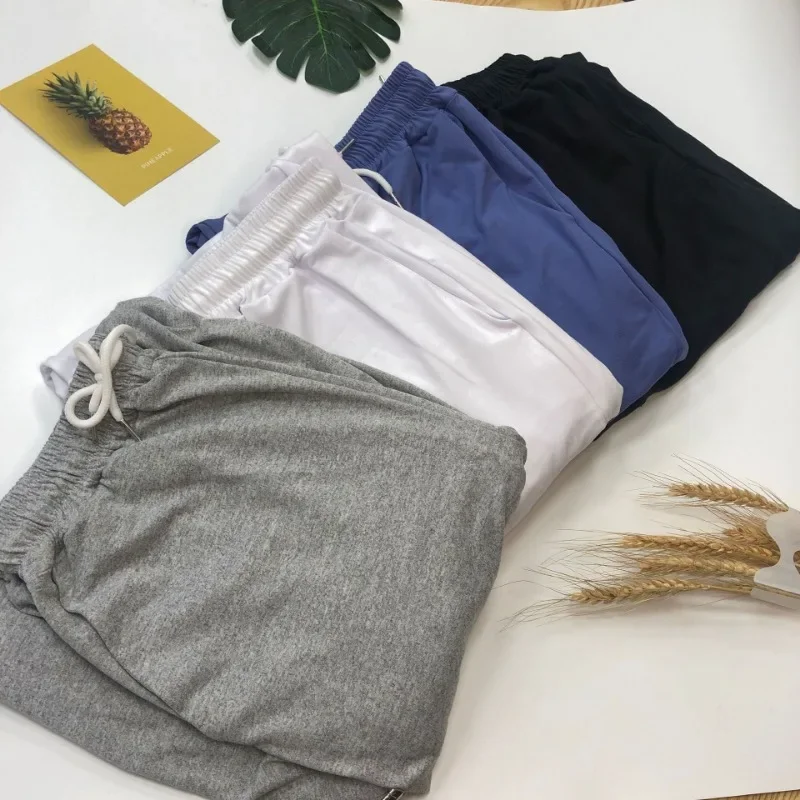 Pantalones de correr sencillos para mujer, de colores sólidos de cintura alta Pantalón deportivo, estilo Preppy, holgado, informal, de pierna ancha, Chic