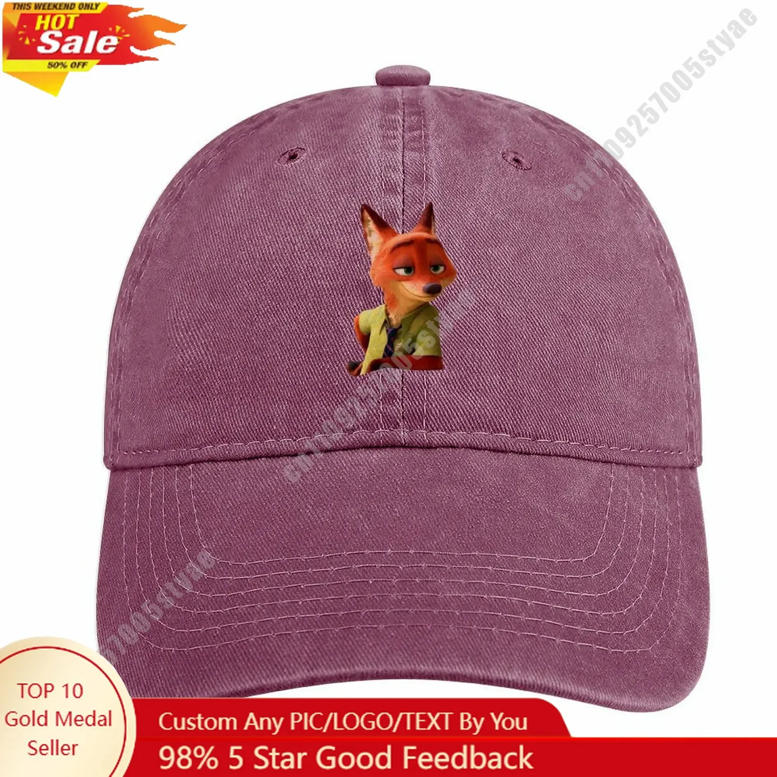

Nick Wilde Denim Hat Disney Cartoon Custom Design Adjustable Adult Curved Brim Baseball Cap Cool Stylish Fashion Item