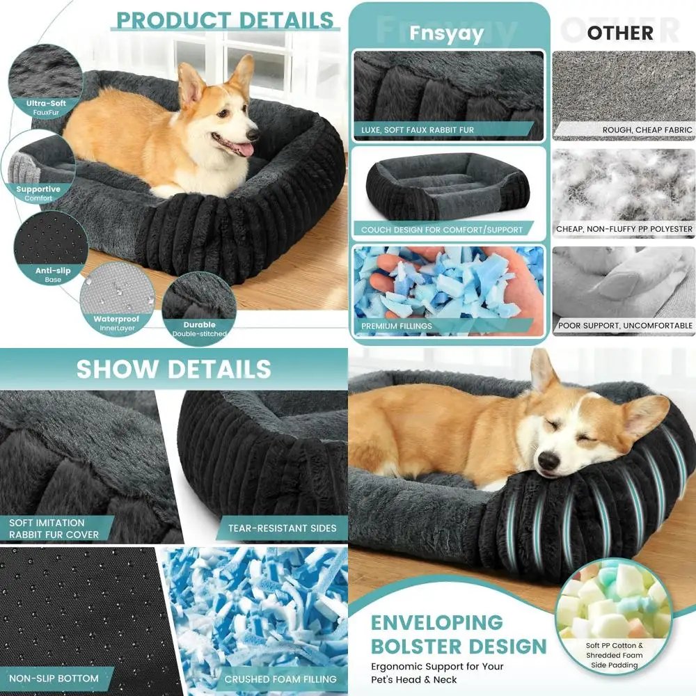 

Ортопедическая лежанка для собак XL 39x32 - дышащий пенополиуретан и искусственный мех, нескользящая, можно стирать в машине