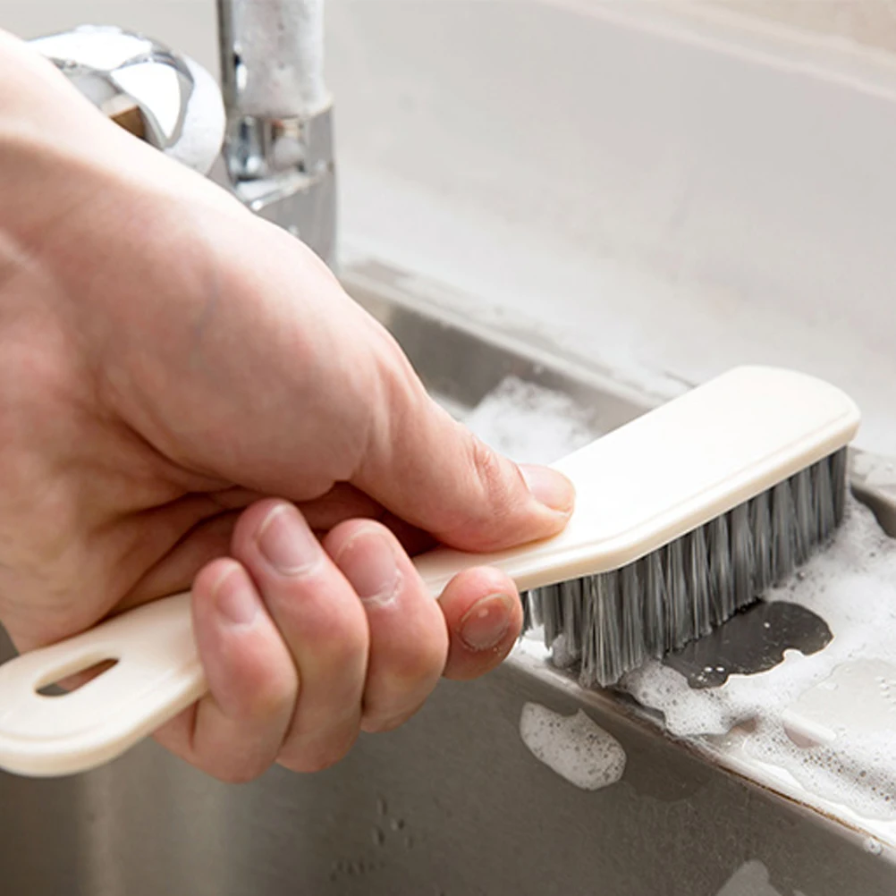 

1pc Long Handle Hard Bristle Cleaning Brush For Shoes Clothes Kitchen Bathroom Durable Handle Storage Hole White