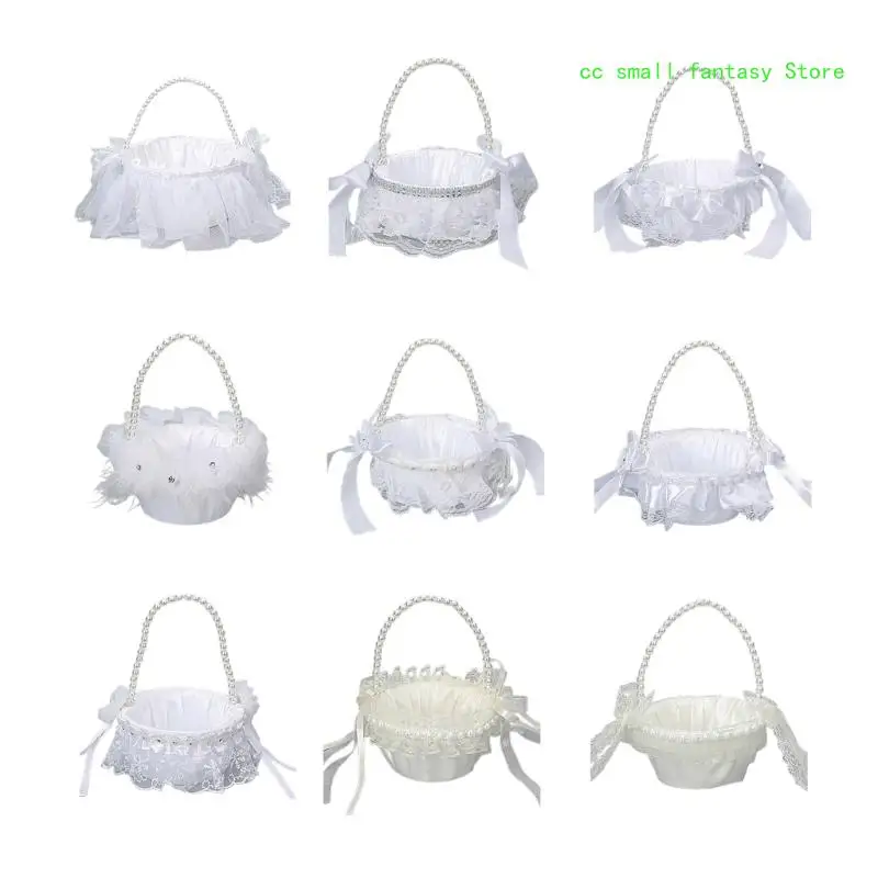 

R3MA Laced Bowknot Flower Girl Basket Wedding Flower Baskets Anniversary Party Supplies