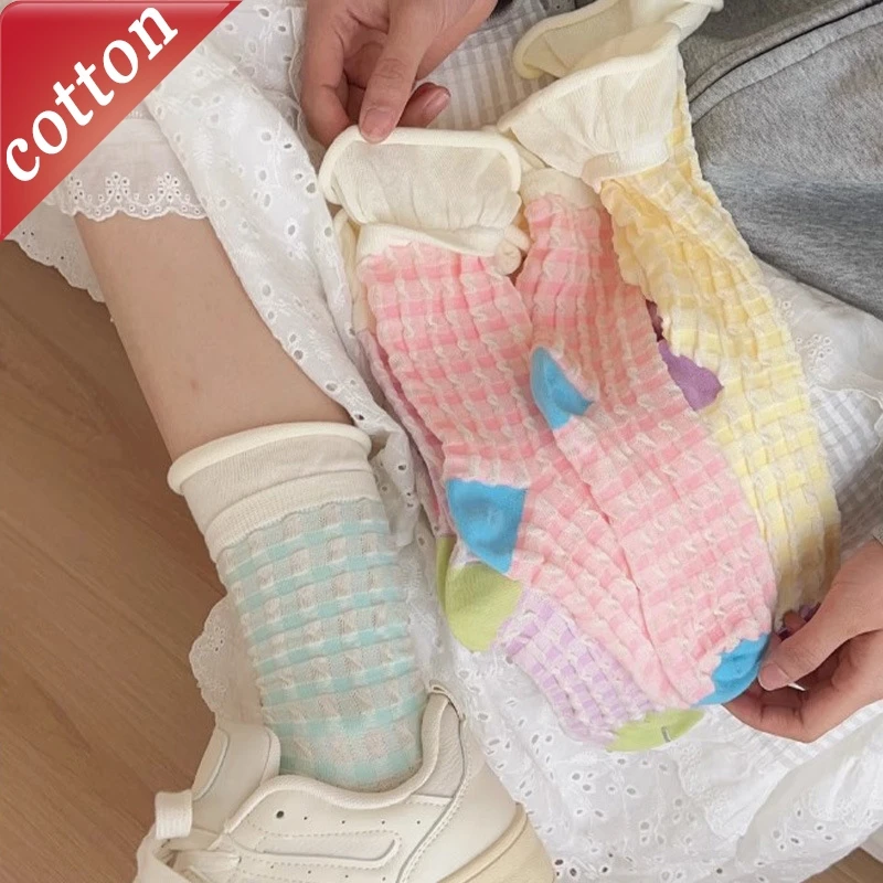 

Women's Socks Korean Dopamine Rolled Edges Sweet Kawaii Cute Versatile Japanese Thin Summer Breathable Cotton Socks For Girl
