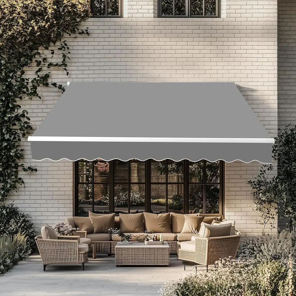 10 x 8 Patio Awning UV and Water-Resistant Fabric, Outdoor Retractable Sunshade Window Door Shelter with Manual Crank Handle (Gr