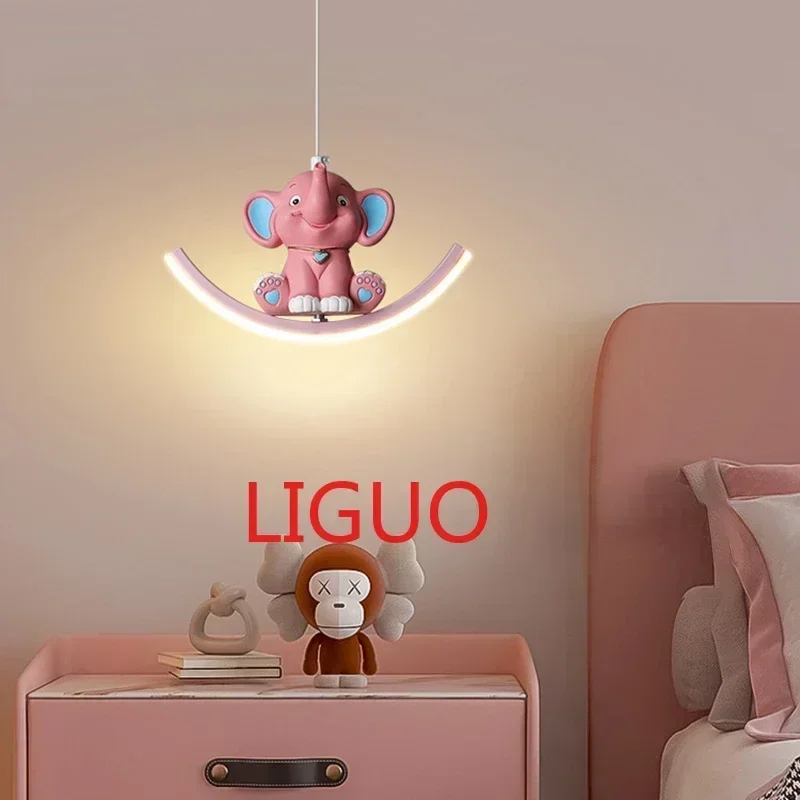 Creative Unicorn Pendant Lamps Pink Elephant White Bear Bedside Light Children's Room Hanging Chandeliers Kids Nursery Room Dec