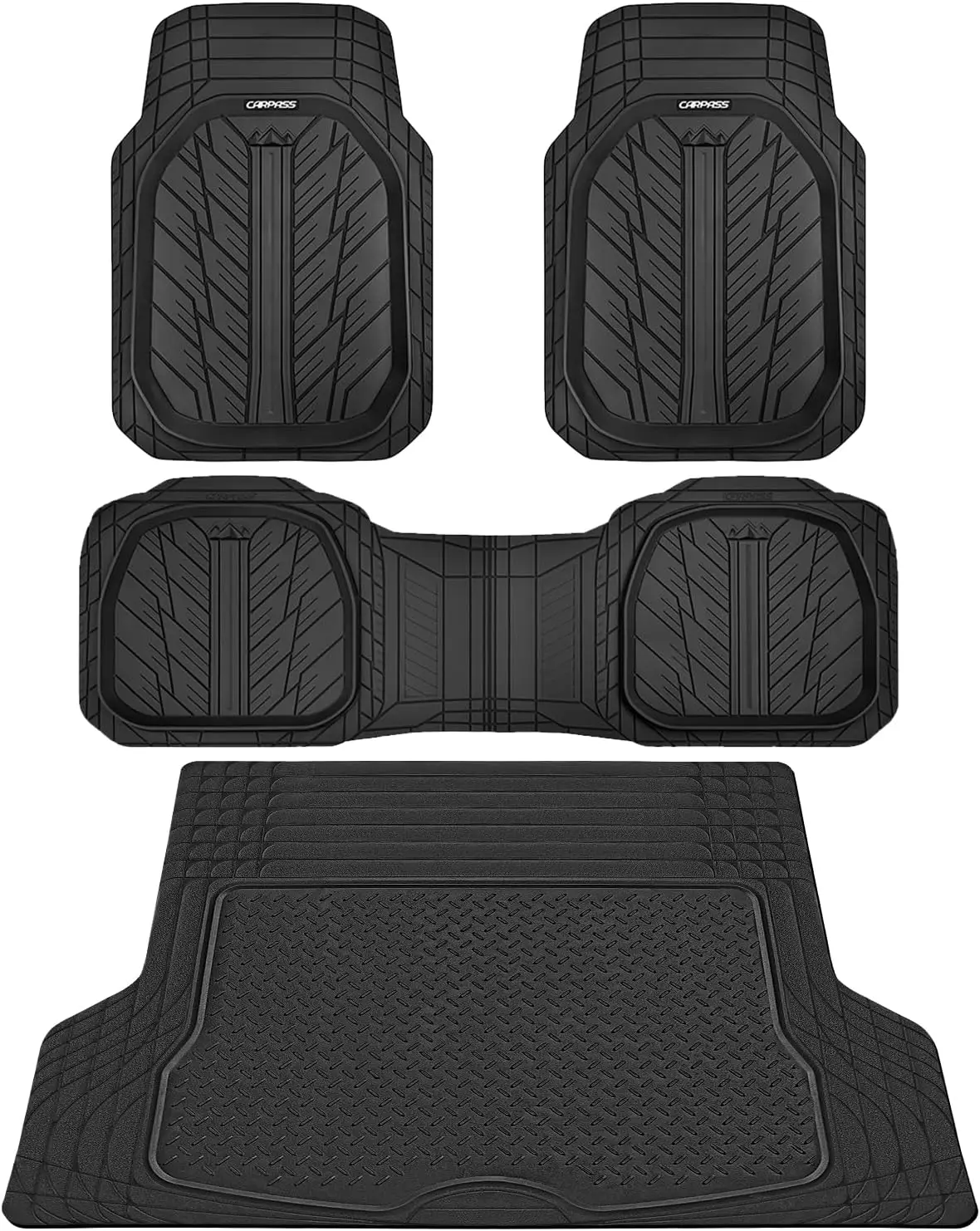 

Universal Deep Dish Floor Mats for Cars, Heavy Duty Rubber with Trunk Liner, Waterproof All Weather for Truck Van SUV