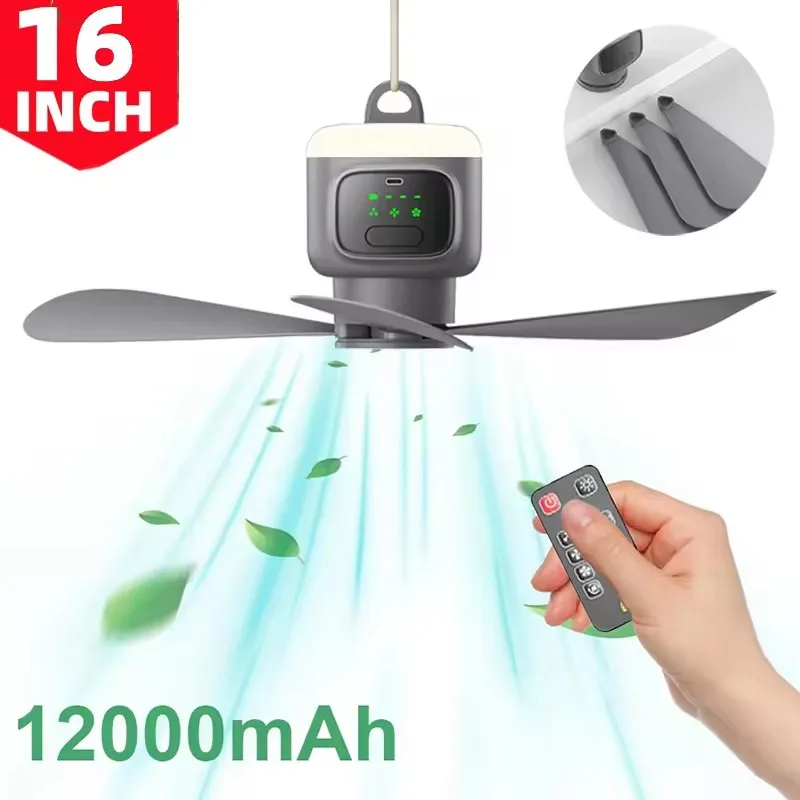 Fernbedienung, großer Deckenventilator, USB, kabelloser Kühlventilator, 12000/8000 mAh, tragbares LED-Nachtlicht, Campingventilator, Deckenventilator