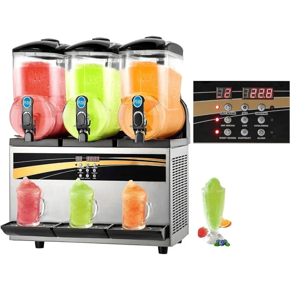 Commercial Slushy Machine,15Lx3 Tank Margarita Maker,Stainless Steel Smoothie Frozen Drink Makes for Supermarkets