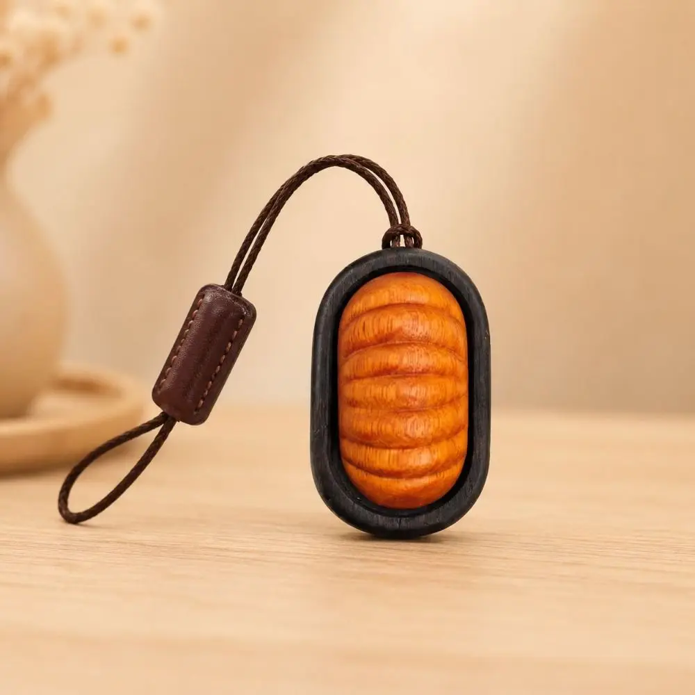 Natural Wood Carved Fidget Squeeze Mini Handheld Portable Pocket-Sized Hand Massage Hanging Loop Polished Wood Surface