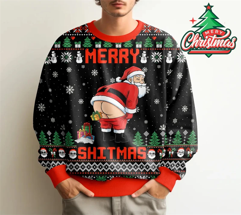 Новый юмор, забавный Санта-Клаус, задница, рождественский уродливый свитер для мужчин и женщин, пуловер с круглым вырезом, толстовка, рождественский подарок, свитер, уникальная одежда