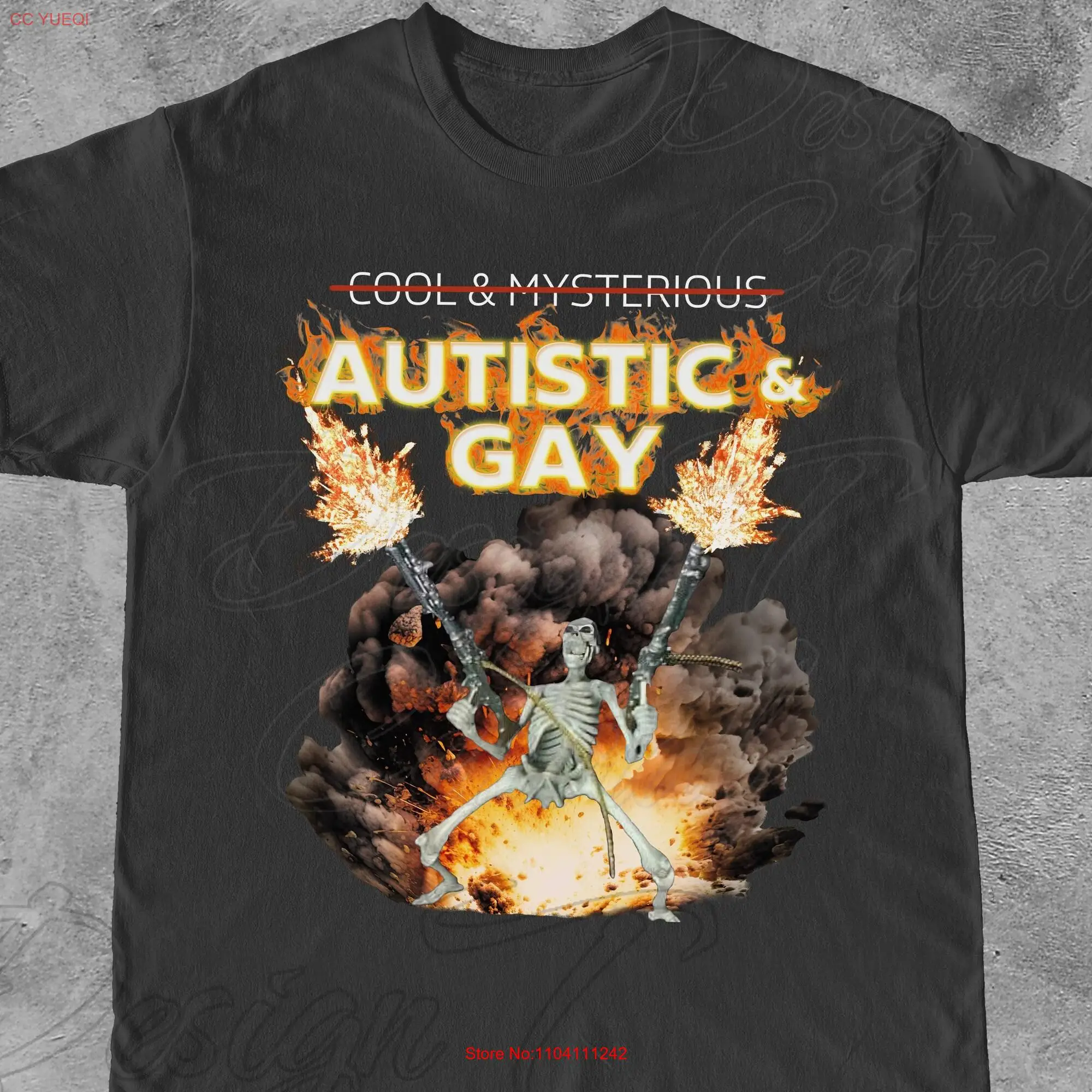 Autistic and Gay Skeleton Explosion T Shirt Unhinged Cursed Unhinge Autism Meme Hard Inappropriate long or short sleeves