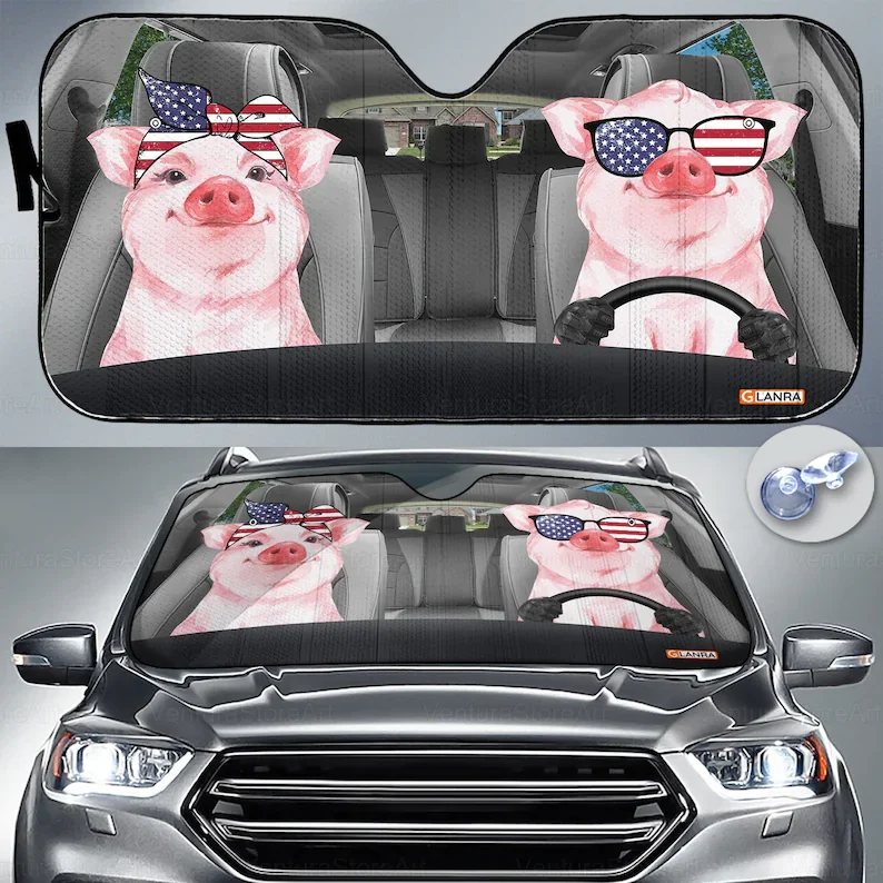 

Pig Couple Car Sunshade, Car Windshield Sunshade, Pig Car Accessories, Car Decoration, Gift For Him, Pig Lover PHT172205J02