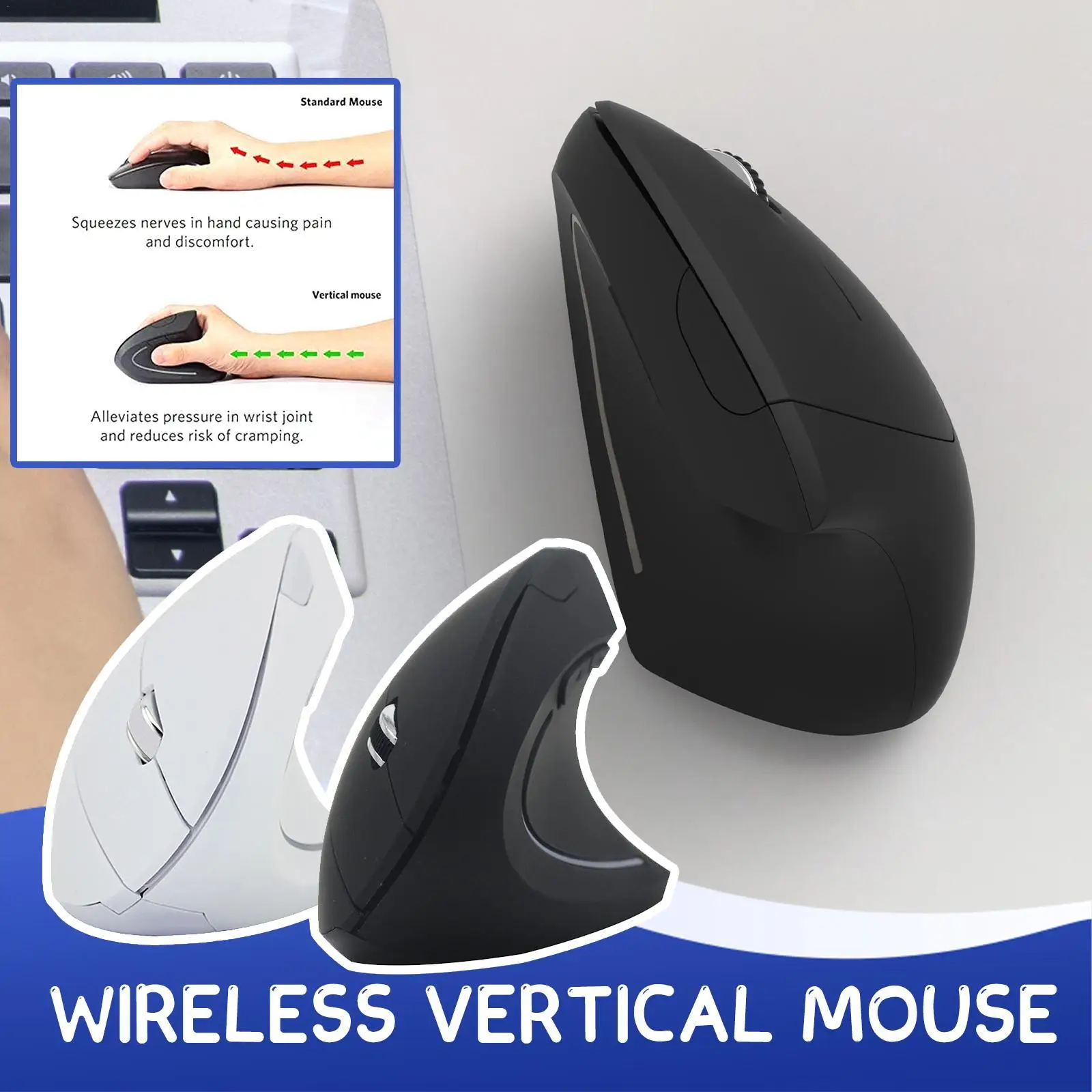 Bluetooth Ergonomic Mouse For Laptop PC Desktop Cellphone Adjustable DPI 800/1200/1600 6 Buttons Wireless Vertical Mouse