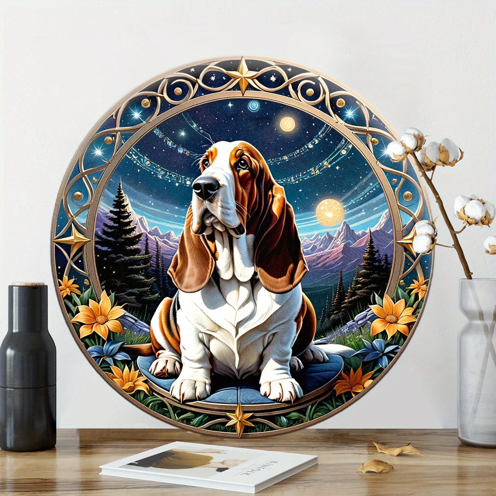 

Basset Hound Sign - Cute Dog, Suitable For Home Room Cafe Bedroom Wall Decoration, Round Fashion Art, Holiday Gift 8x8 (20x20cm)