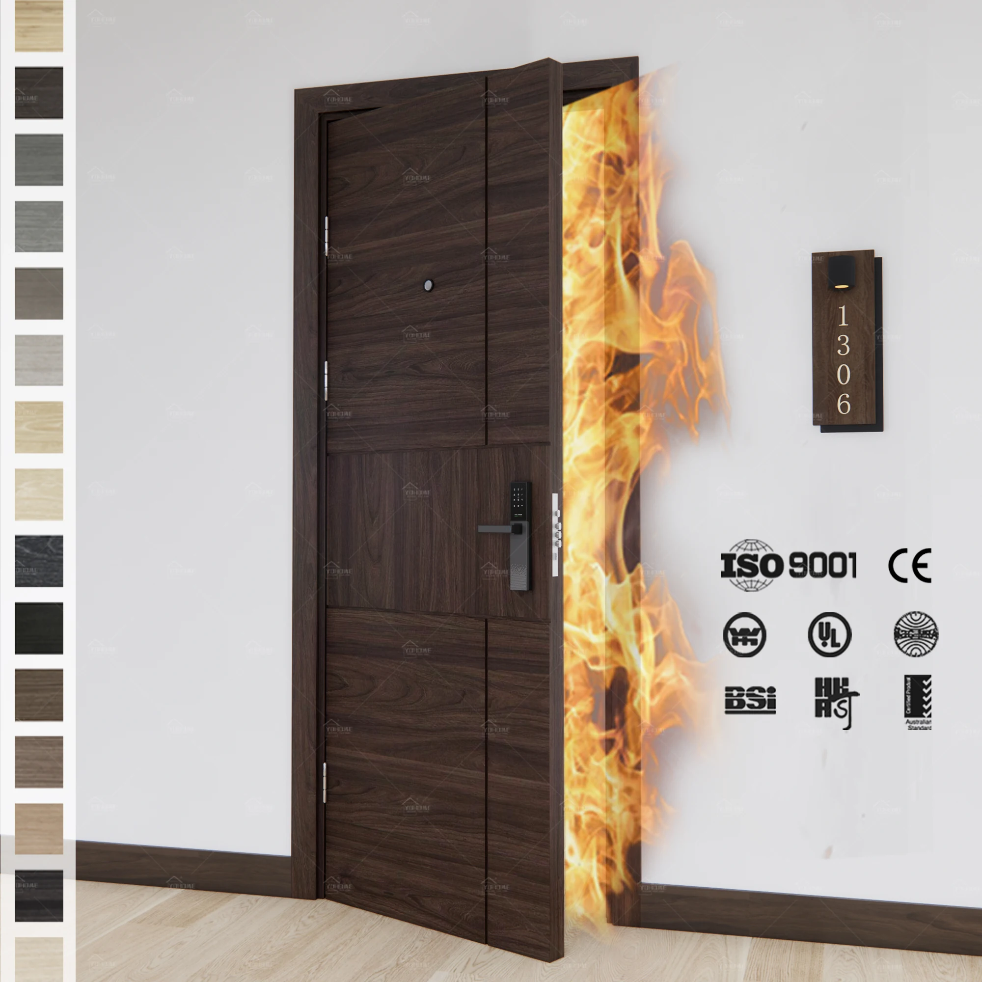 American Approve Fire Safety Door Modern Hotel Apartment Security Soundproof Interior Timber Fire Rate Door