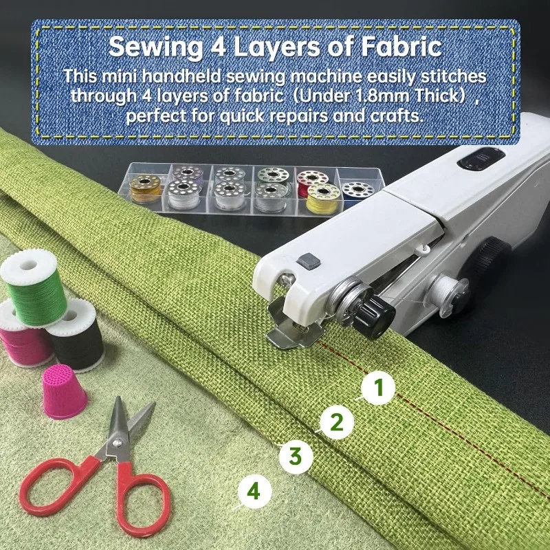 ماكينة خياطة محمولة، ماكينة خياطة صغيرة محمولة ولاسلكية للمبتدئين - خياطة كهربائية سريعة، منديل ملابس من القماش بنفسك