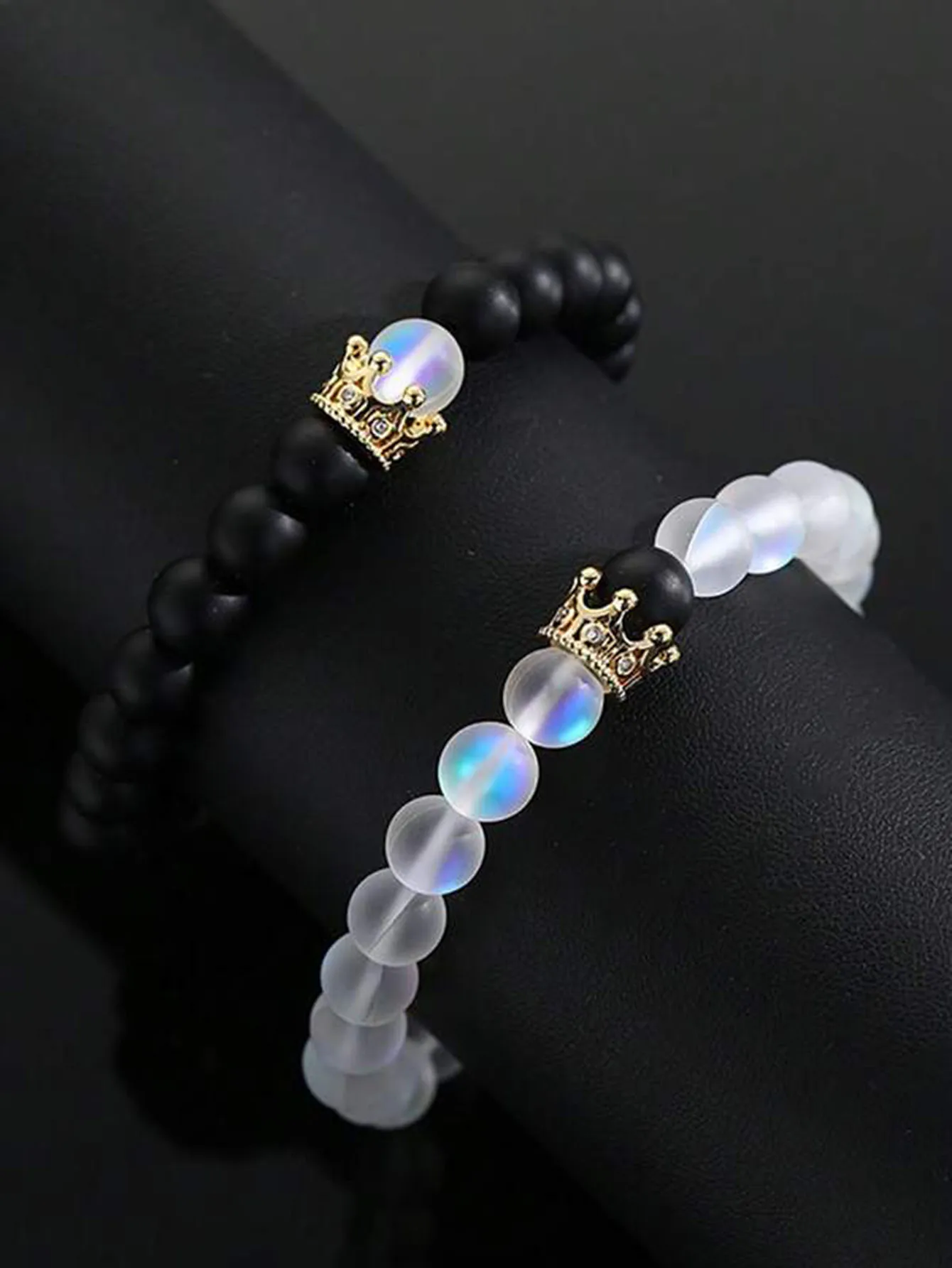 2pcs/Set Natural Stone Dumbbell Beaded Bracelet Black Beads Fitness Fit Life Prayer Bracelets Bangles Barbell Men Jewelry image 3