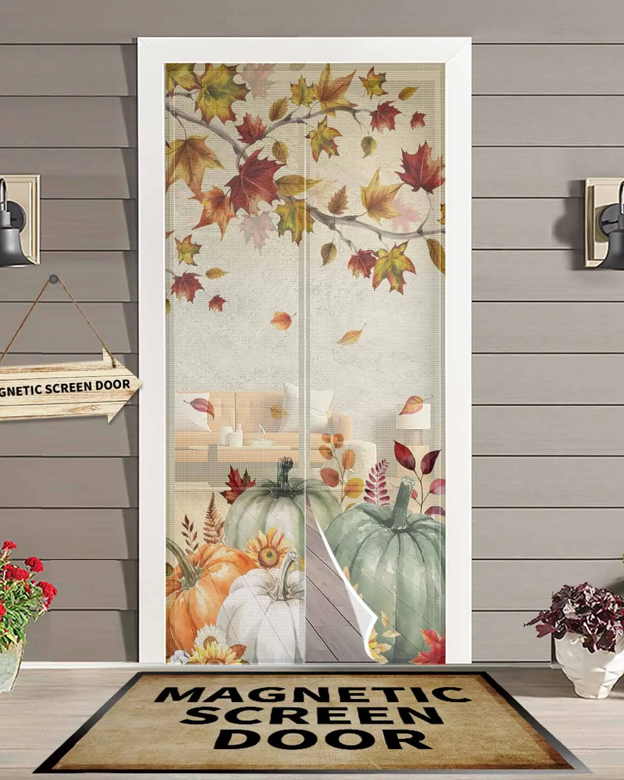 

Thanksgiving Tree Branch Pumpkin Magnetic Door Curtain Living Room Bedroom Home Anti-mosquito Screen Door Curtain