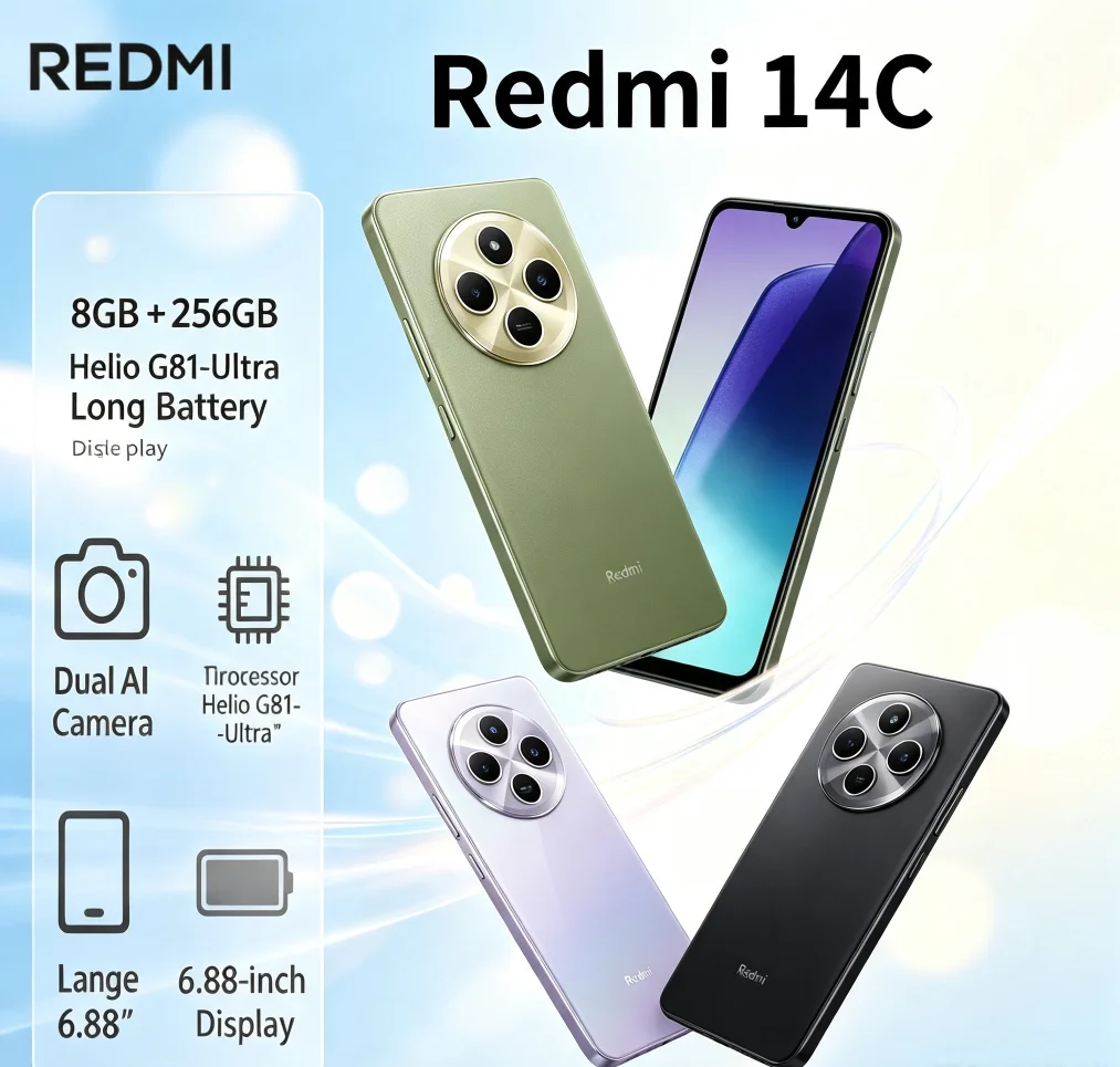 Latest 2026 Redmi 14C Genuine Official Mobile Phone 8GB+256GB Ample Storage Space Powerful Performance Redmi Series Smartphone