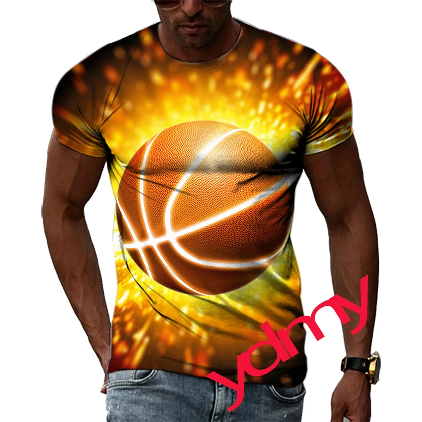 

Tide Fashion Summe Basketball Picture Men's T-shirt Casual Print Tees Hip Hop Personality Round Neck Short Sleev Quick-Dry Tops
