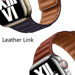 Leather Link Strap for Apple Watch Band 40mm 41mm 42mm 44mm 45mm 49mm Magnetic Bracelet iWatch Ultar 2 3 6 7 8 9 SE 10 42mm 46mm