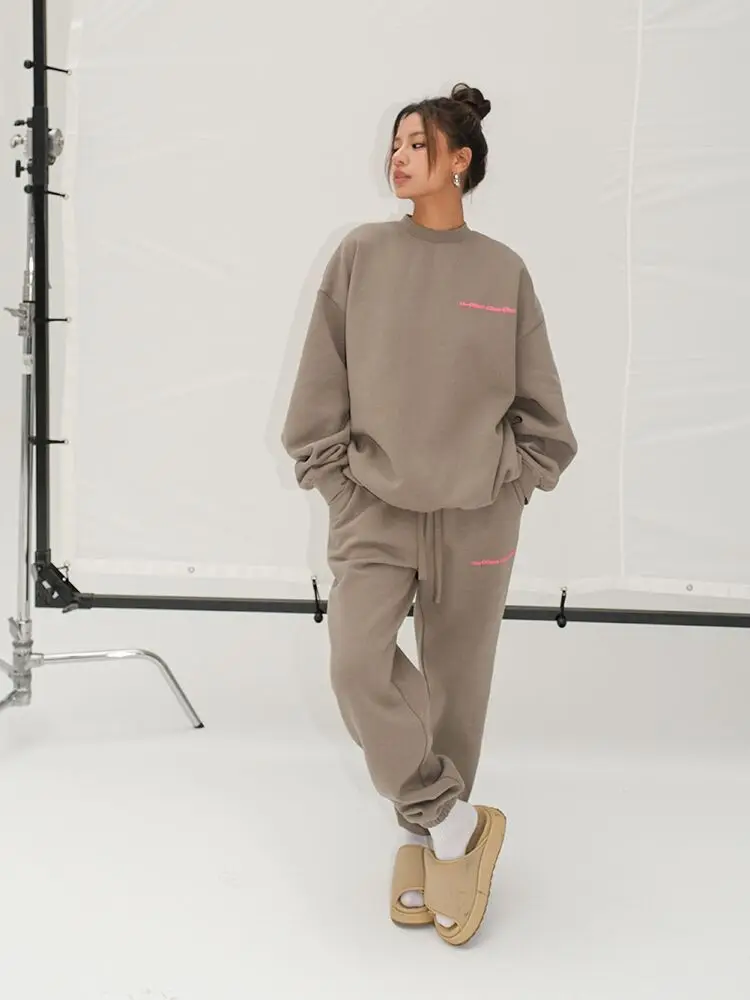 Spring Fashion O-Neck Pullover Sweatshirts Suit+High Waist Drawstring Loose Wide Leg Pants 2024 New Autumn Female Two Piece Set