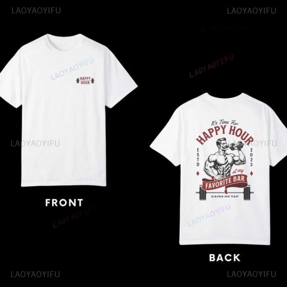 ساعة سعيدة في صالة الألعاب الرياضية هدية مضحكة للتمرين لعشاق غطاء المضخة ميمي جرافيك تي شيرت رفع الأثقال امرأة رجل الملابس القطنية #3