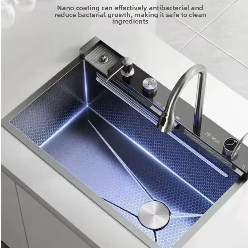 Ultra Thick 6mm Kitchen Nano Stainless Steel Single Bowl Sink with Drain Numeric Display Food Grade Whale Design US EU Market