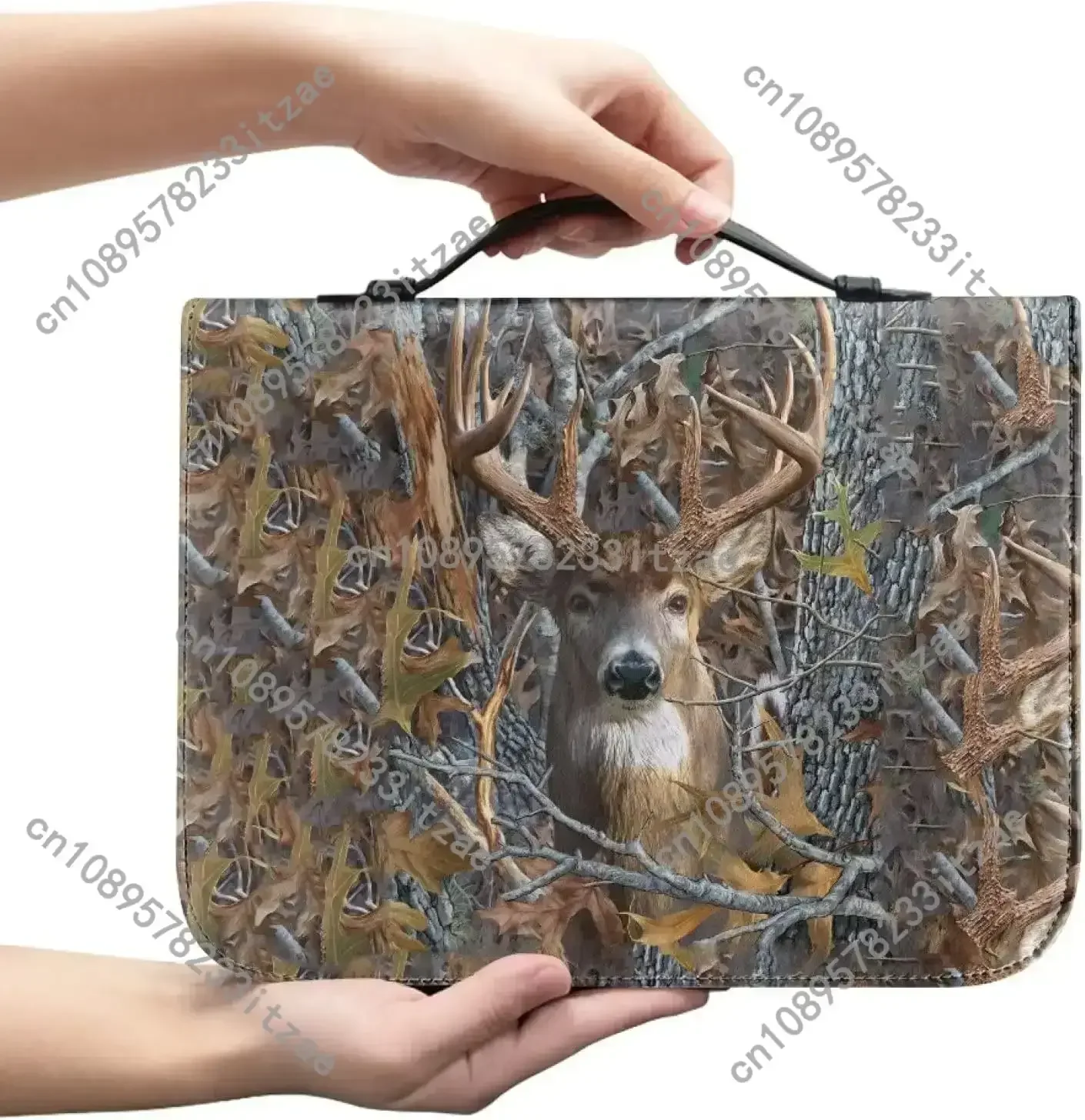 

Camo Deer Bible Cover Case Scripture Carrying Book Case Church Bag Protective with Handle, Zipper Christian Bible Case for Men