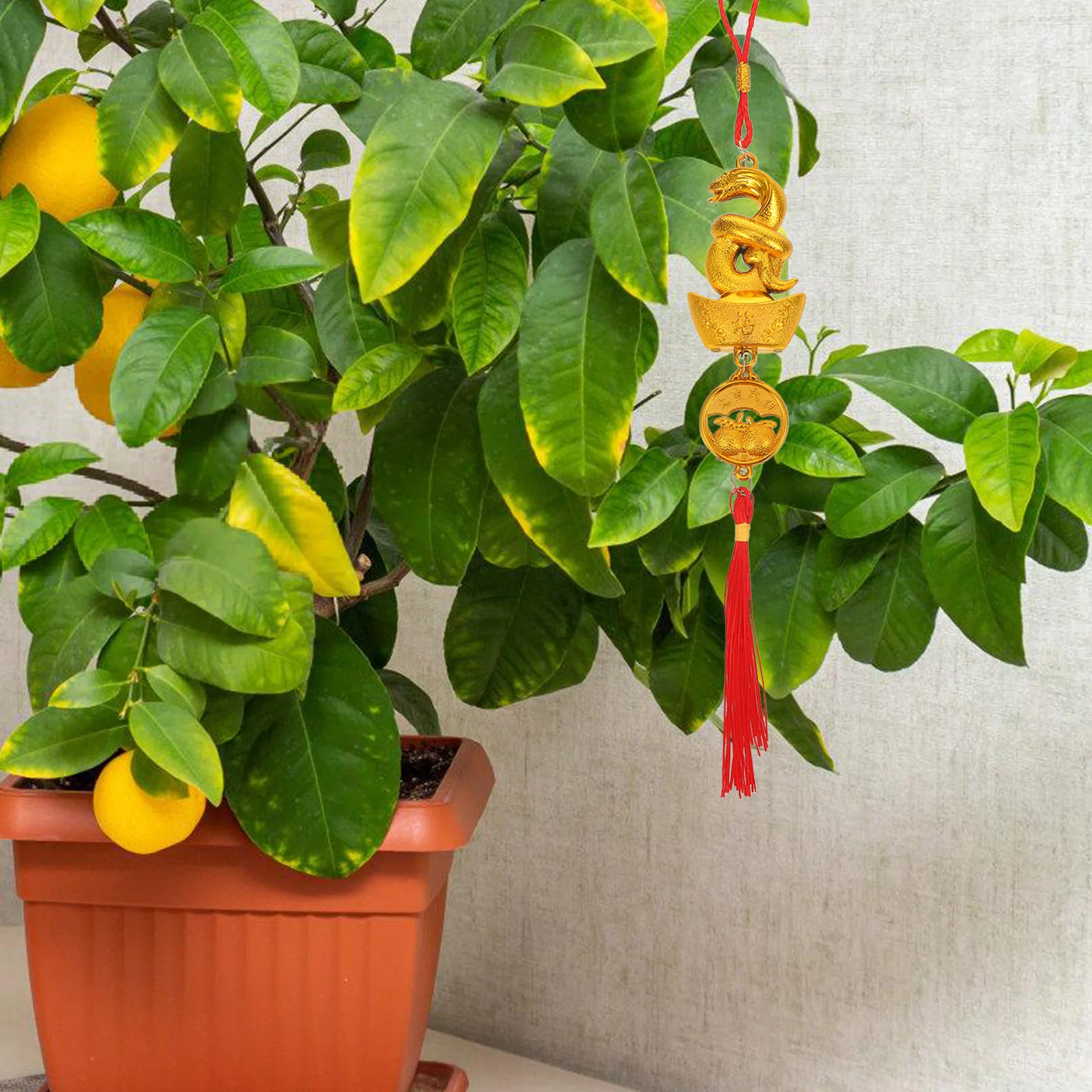 

4Pcs Chinese New Year Bonsai Pendant Hanging Ornament Bright Tassel Decor for Door Car Window Festival Party Snake Year