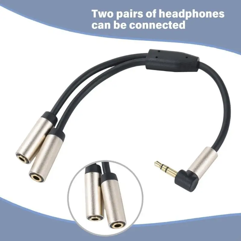 E1PF Headphone Splitter,Right Angled Extension Cable 3.5mm Male To 2Ports 3.5mm Female Headset Splitter for Phone,PC